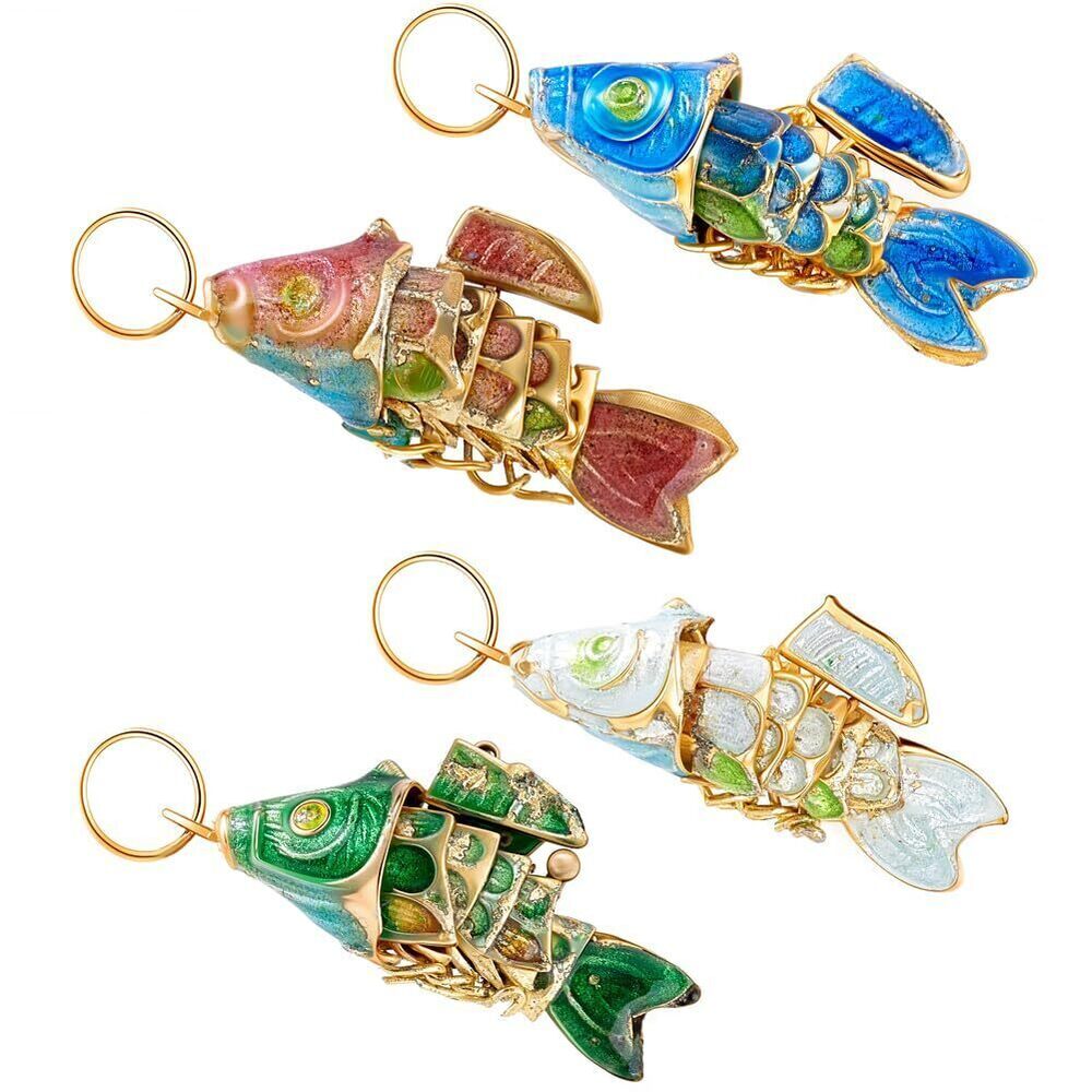 5223 4 Pcs 4 Colors Enamel Fish Charm with Gold Color Ring Cloisonne Animal